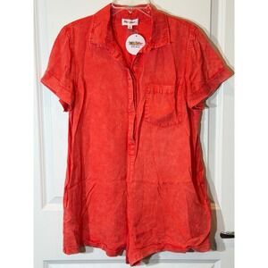 Day + Moon Washed Away Cuff Sleeve Romper Red Small NWT